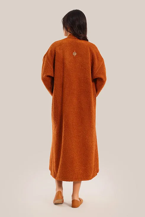 Embroidered wool blend bouclette coat