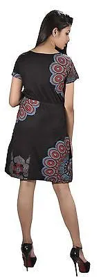 Feather Pattern Short Sleeve Summer Dress