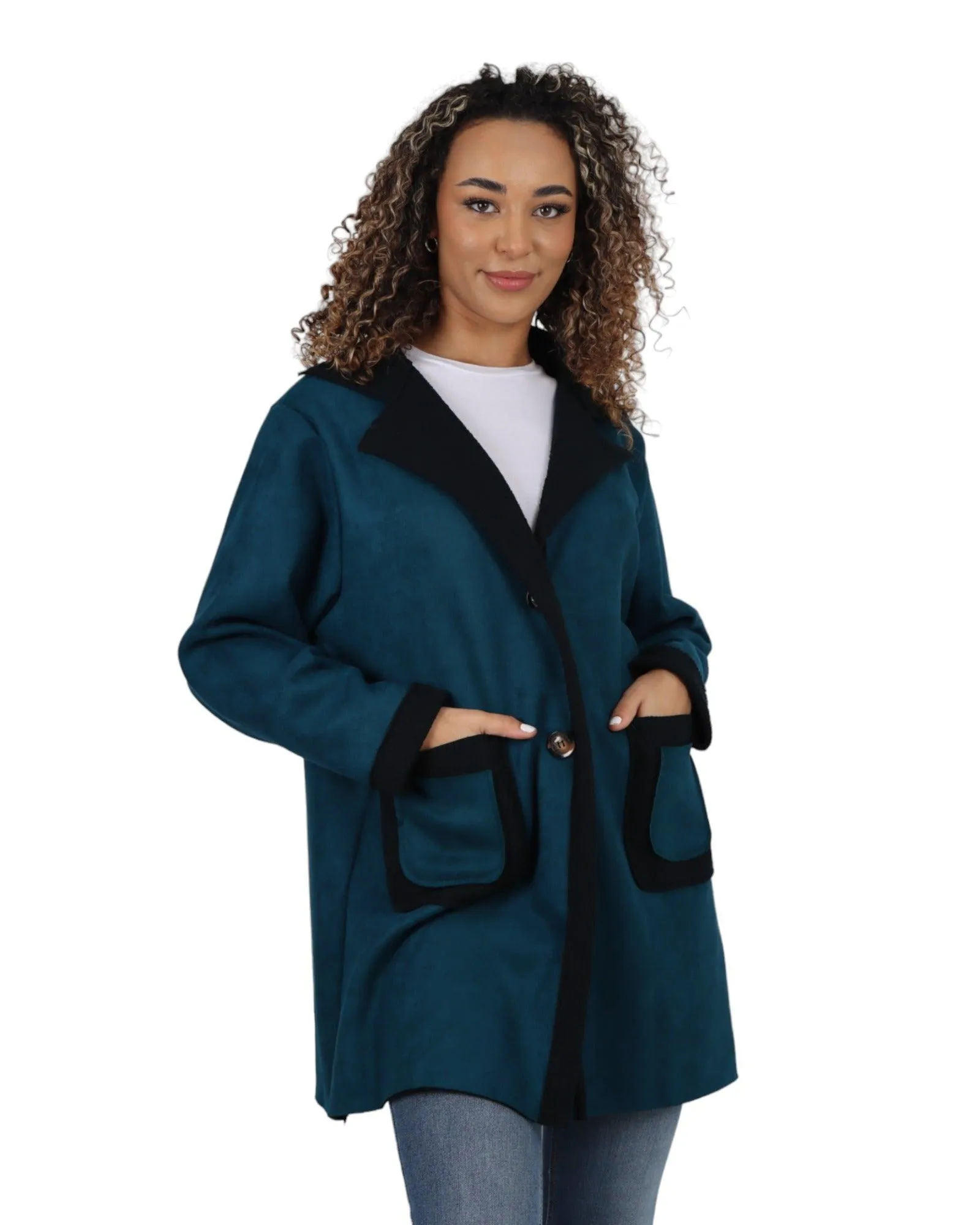Fleece Lined Collared  Long Sleeve Blazer Coat