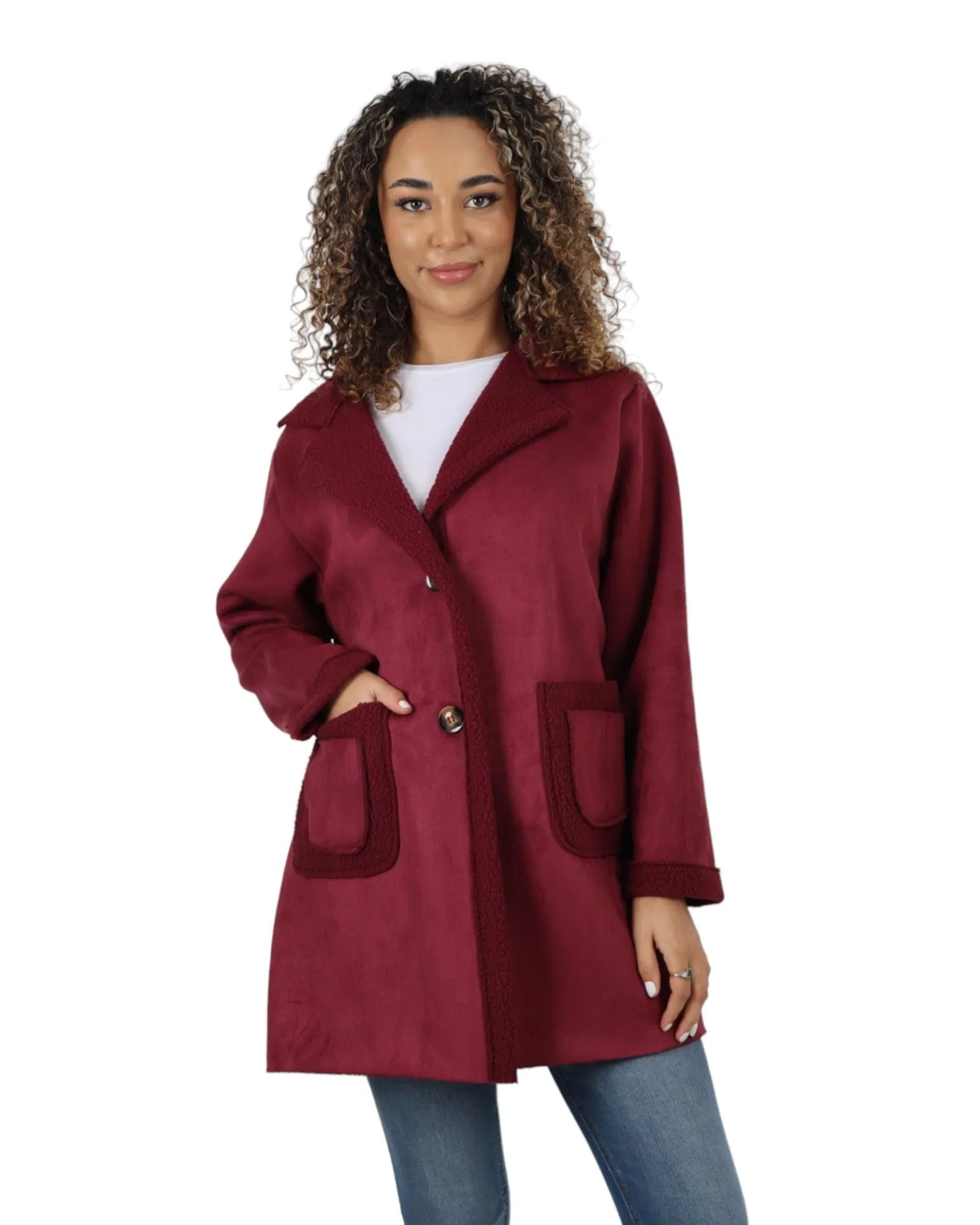 Fleece Lined Collared  Long Sleeve Blazer Coat
