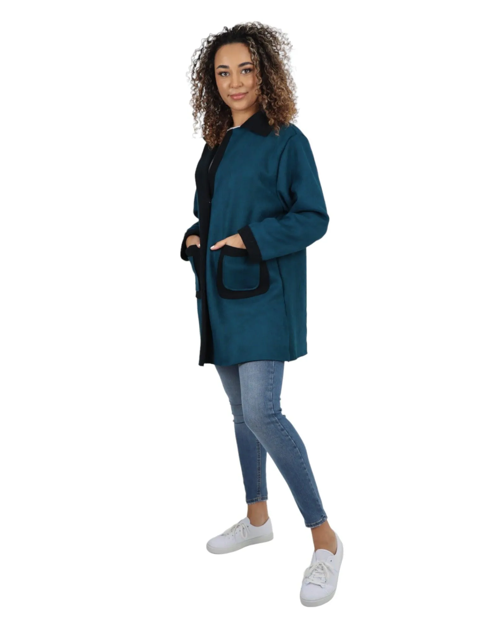Fleece Lined Collared  Long Sleeve Blazer Coat