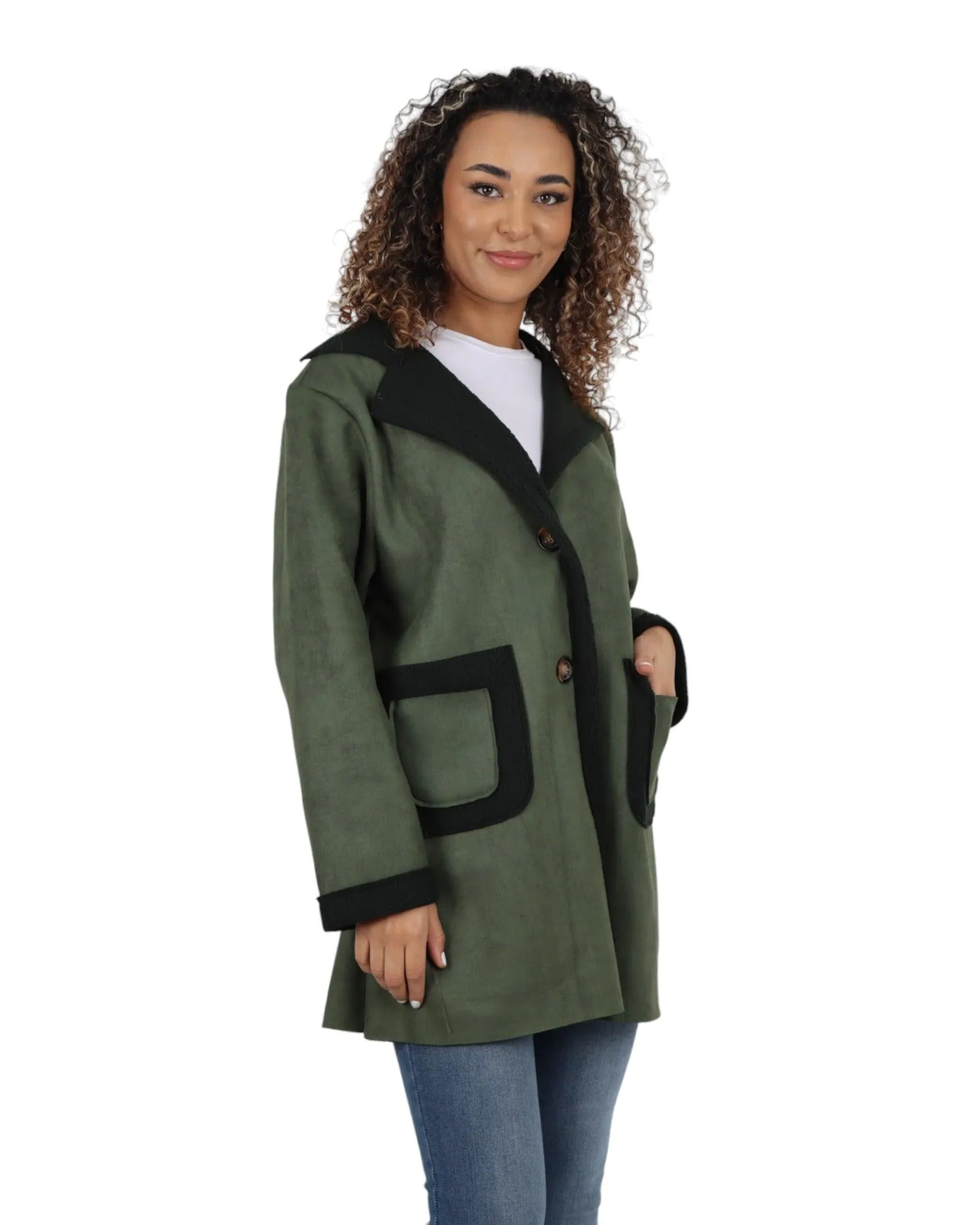 Fleece Lined Collared  Long Sleeve Blazer Coat