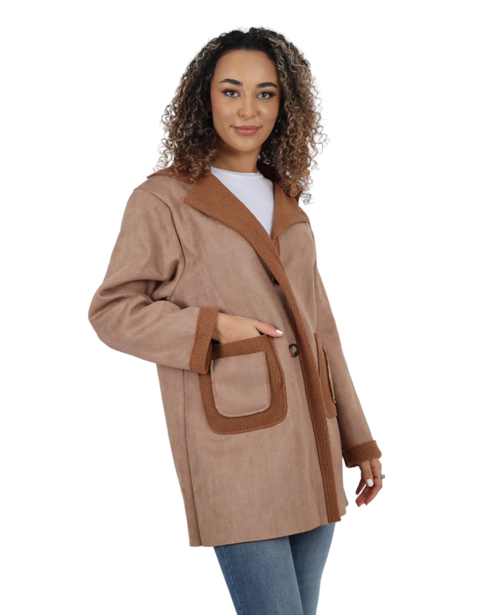 Fleece Lined Collared  Long Sleeve Blazer Coat