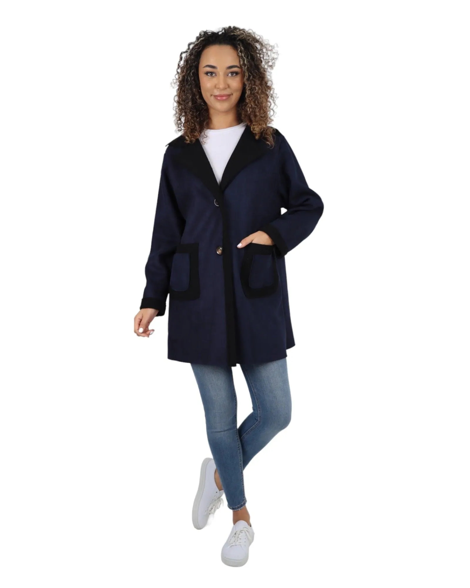 Fleece Lined Collared  Long Sleeve Blazer Coat