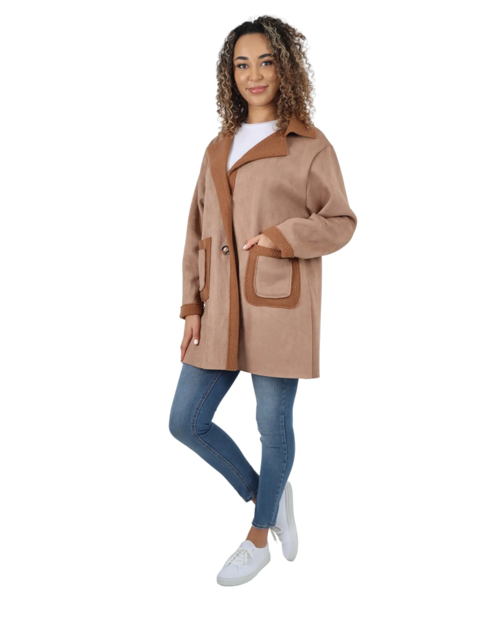 Fleece Lined Collared  Long Sleeve Blazer Coat