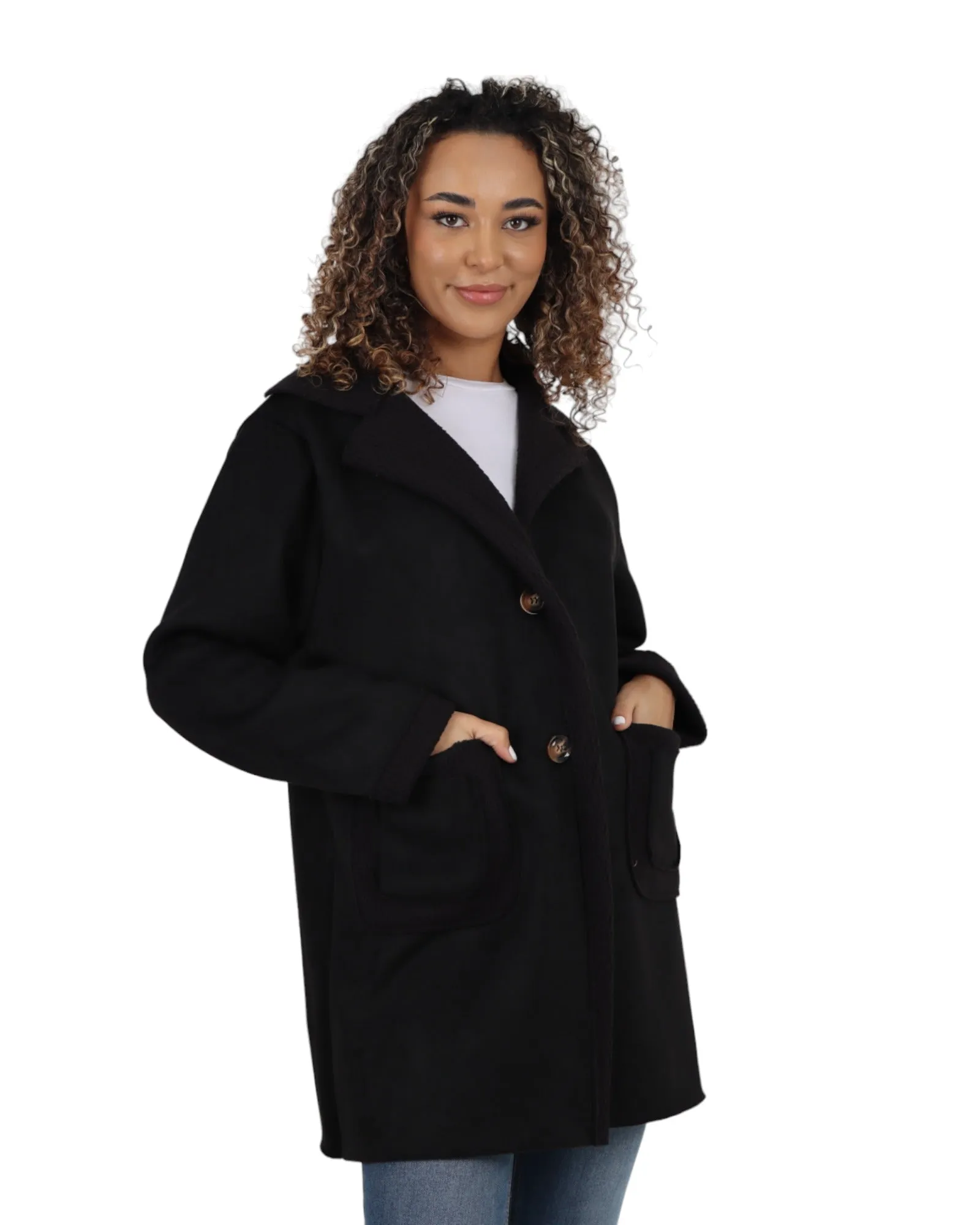 Fleece Lined Collared  Long Sleeve Blazer Coat