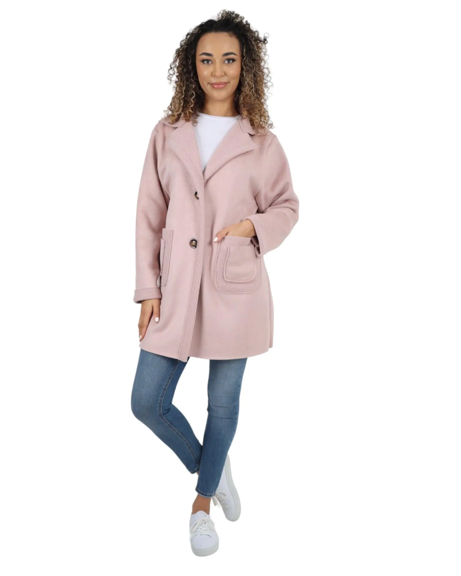 Fleece Lined Collared  Long Sleeve Blazer Coat
