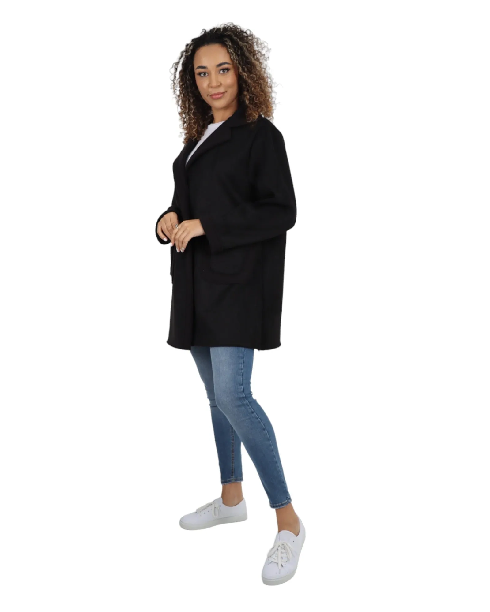 Fleece Lined Collared  Long Sleeve Blazer Coat