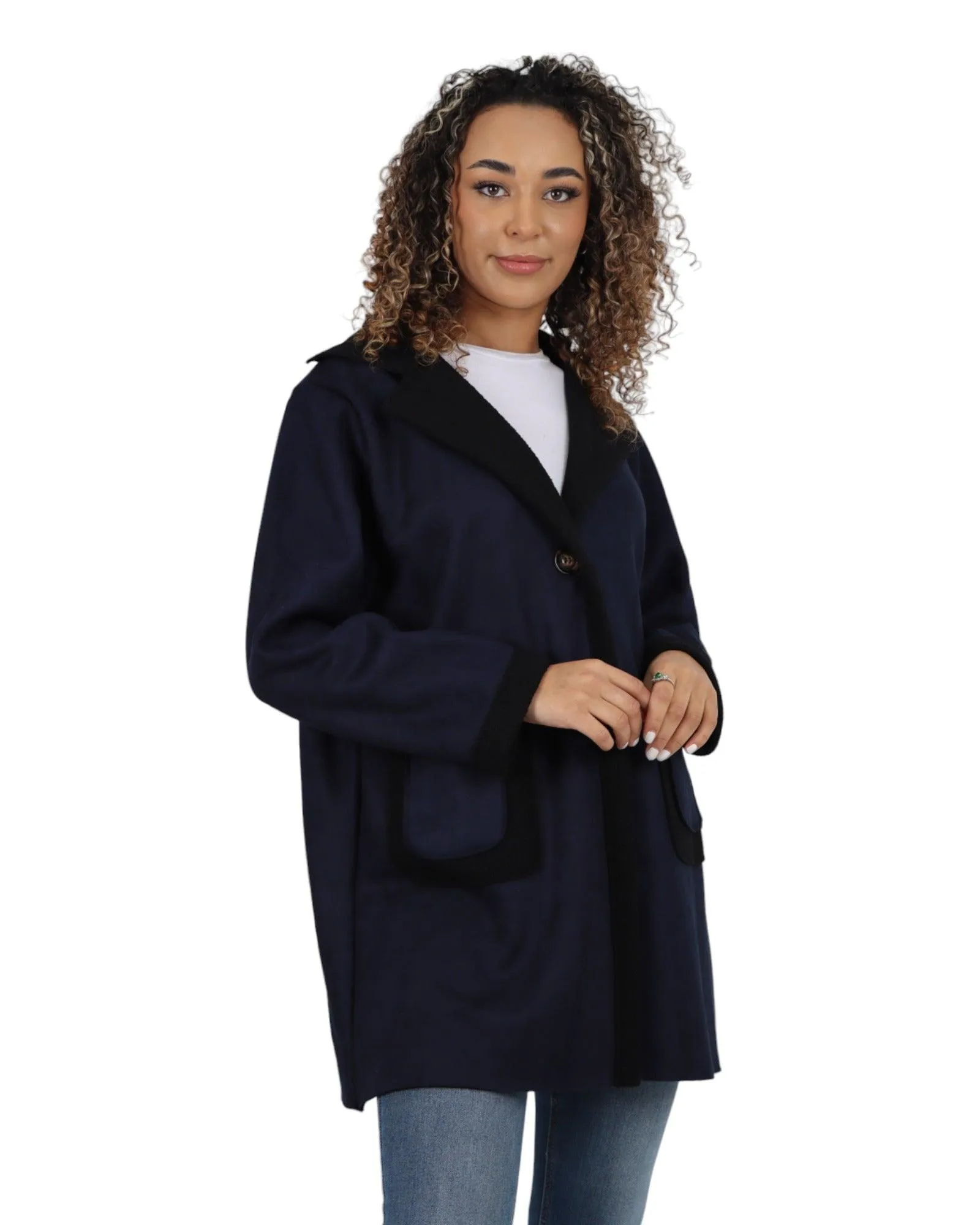 Fleece Lined Collared  Long Sleeve Blazer Coat