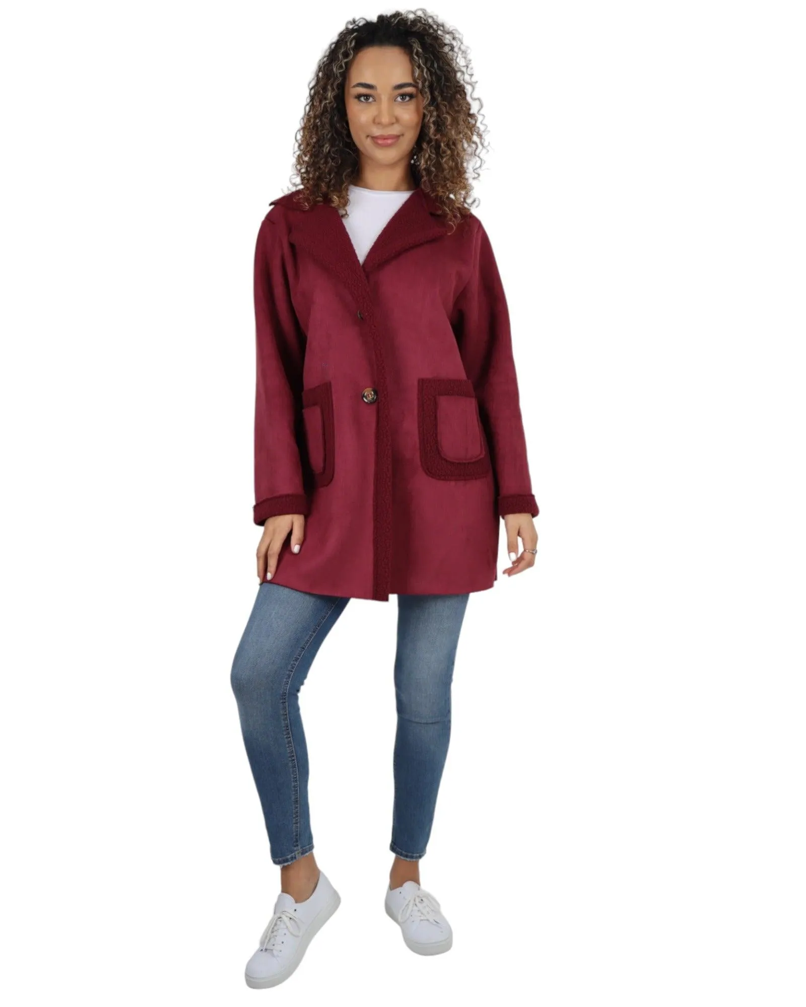 Fleece Lined Collared  Long Sleeve Blazer Coat