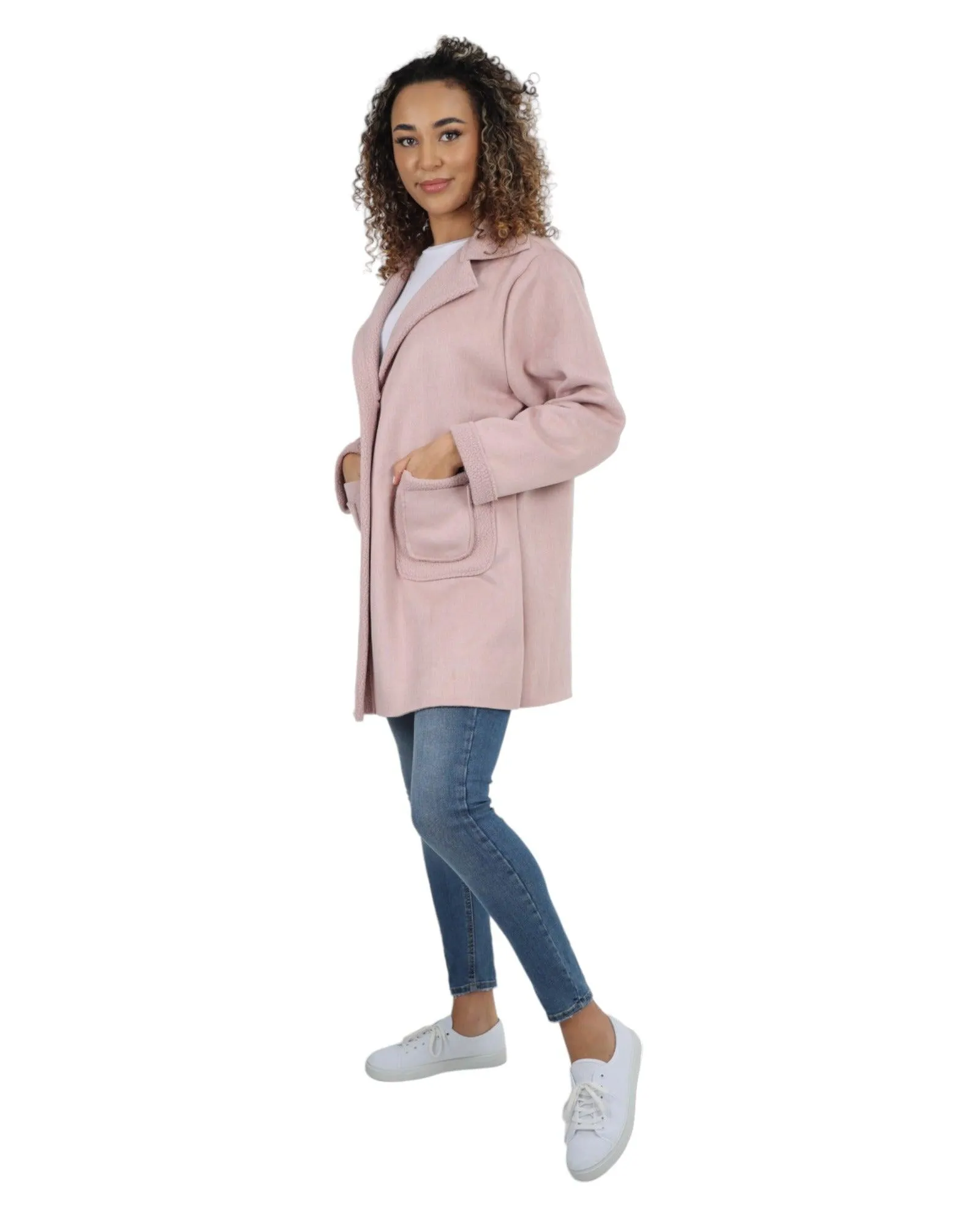 Fleece Lined Collared  Long Sleeve Blazer Coat