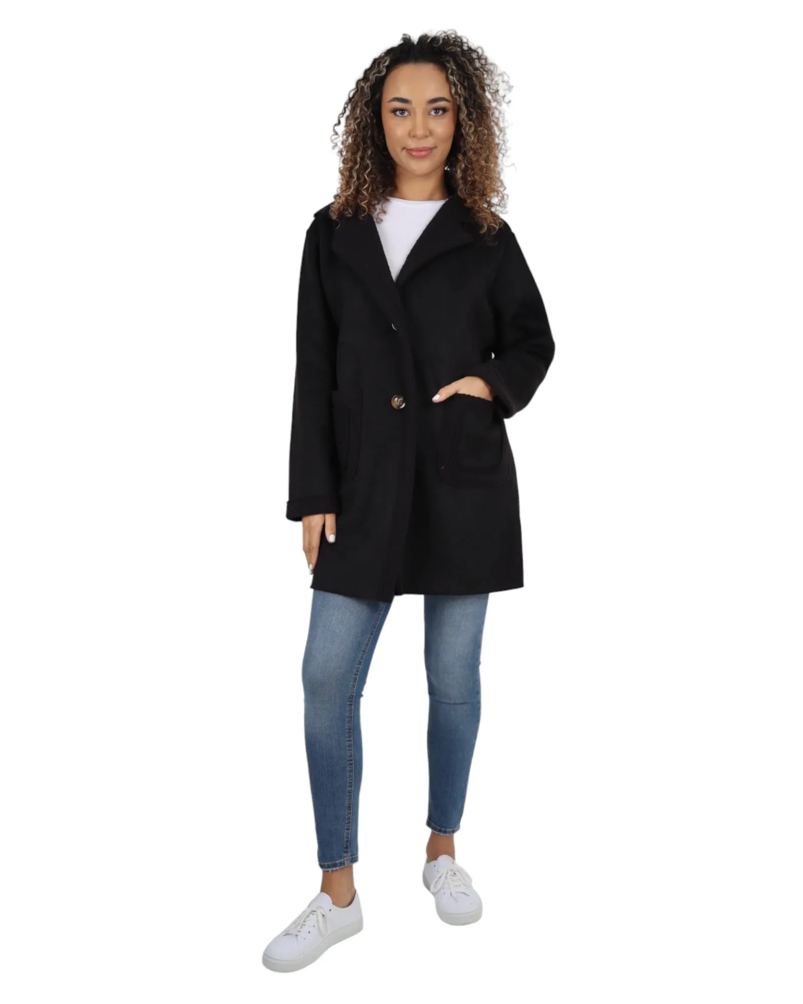 Fleece Lined Collared  Long Sleeve Blazer Coat