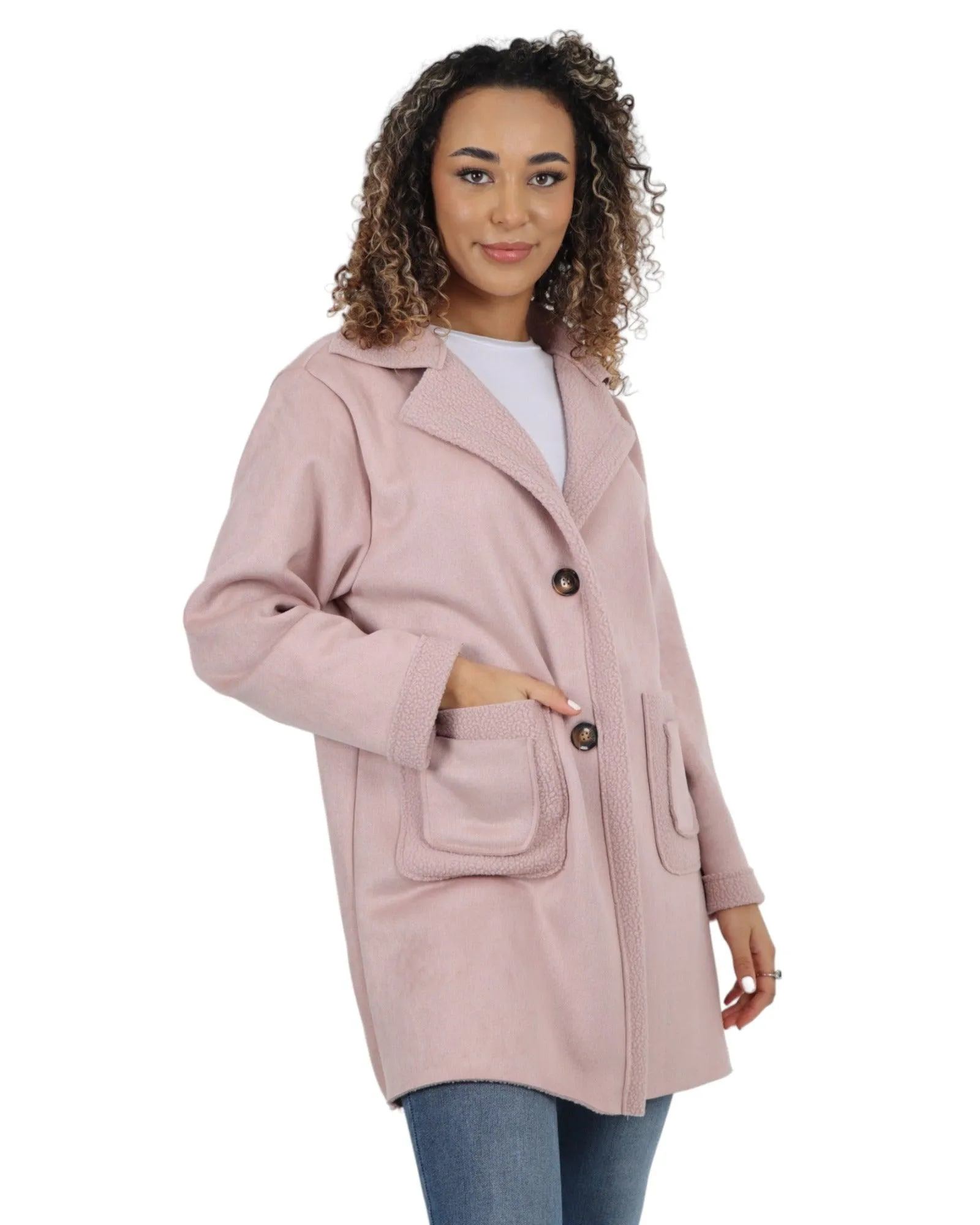 Fleece Lined Collared  Long Sleeve Blazer Coat