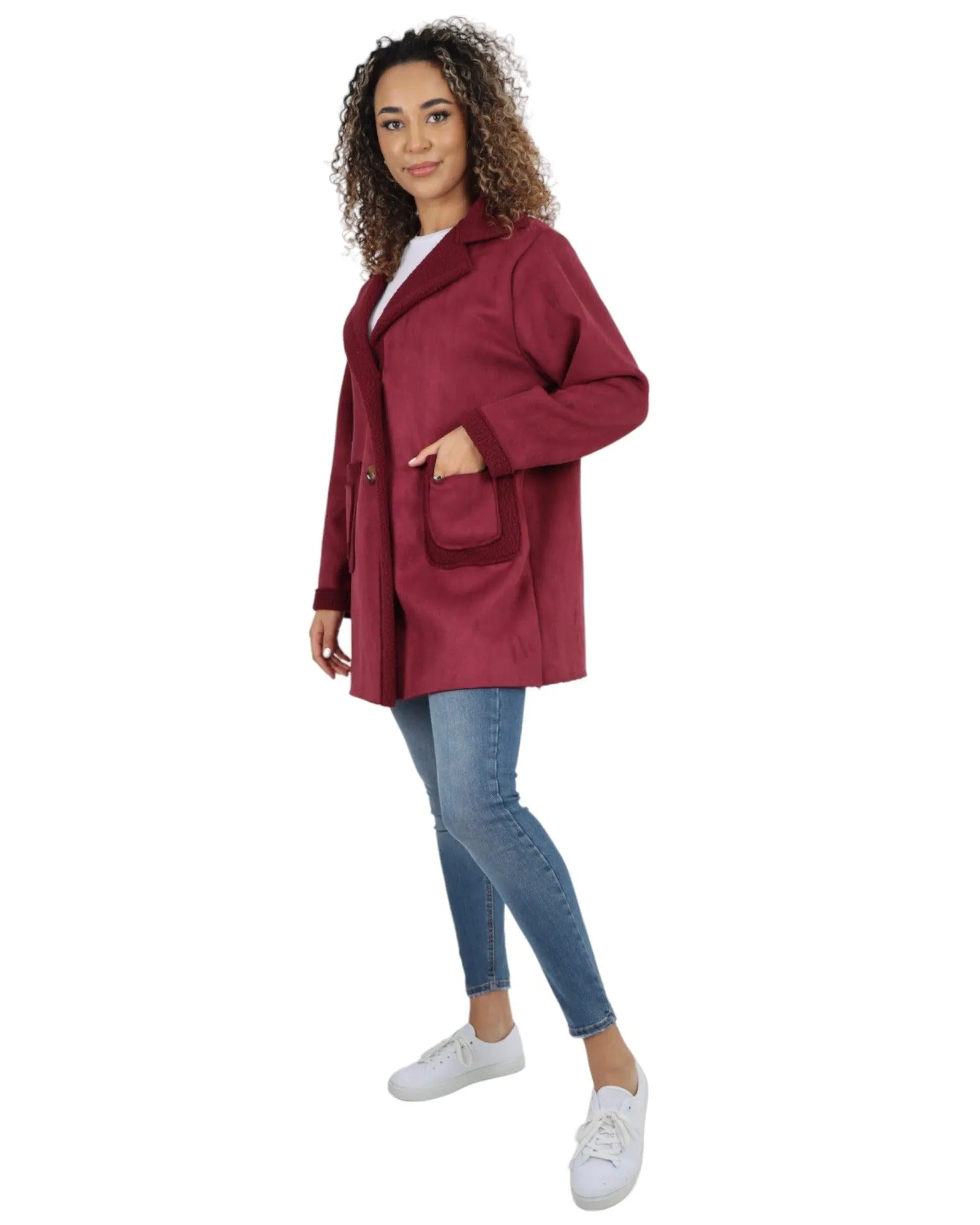 Fleece Lined Collared  Long Sleeve Blazer Coat