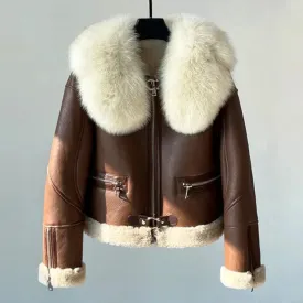 Fur Collar Brown Charming Faux Leather Jacket