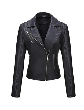 Giolshon Faux Leather Casual Short Jacket for Women,Moto Coat for Spring Fall and Winter 53 Black XL