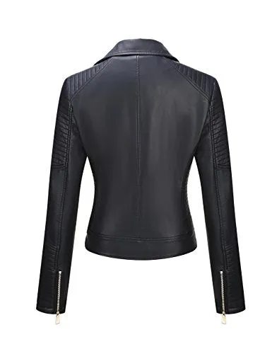 Giolshon Faux Leather Casual Short Jacket for Women,Moto Coat for Spring Fall and Winter 53 Black XL