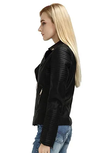 Giolshon Faux Leather Casual Short Jacket for Women,Moto Coat for Spring Fall and Winter 53 Black XL