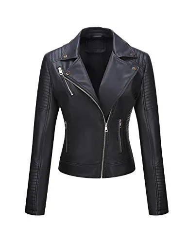 Giolshon Faux Leather Casual Short Jacket for Women,Moto Coat for Spring Fall and Winter 53 Black XL
