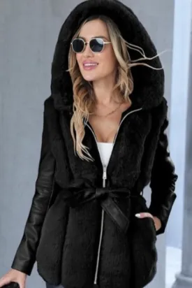 Giolshon Women Faux Fur Leather Jacket Short Warm Coat Furry Outwear