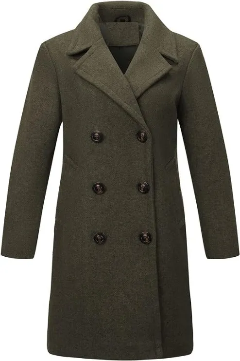 Giolshon Women Faux Woolen Fleece Jacket, Long Trench coat with Detachable Fur Collar