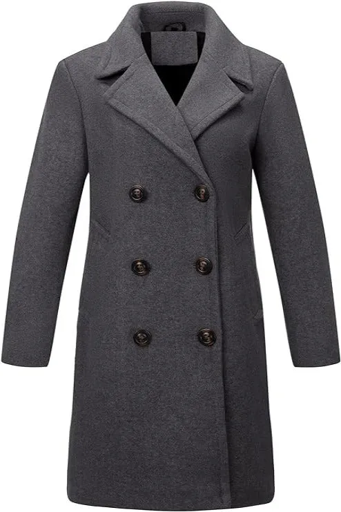 Giolshon Women Faux Woolen Fleece Jacket, Long Trench coat with Detachable Fur Collar