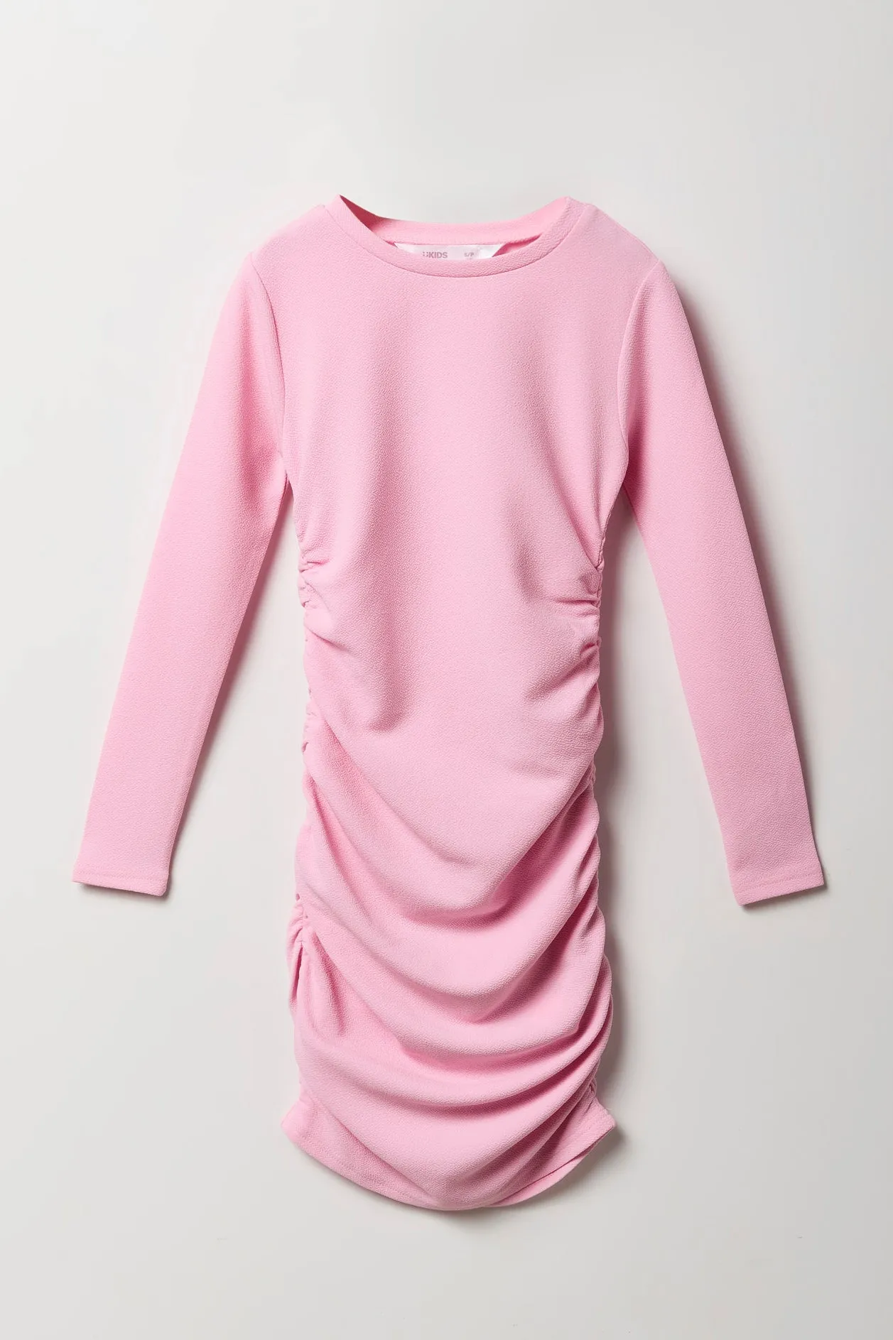 Girls Side Ruched Long Sleeve Dress