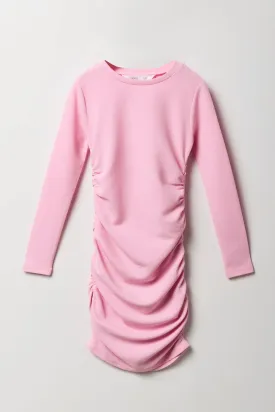 Girls Side Ruched Long Sleeve Dress
