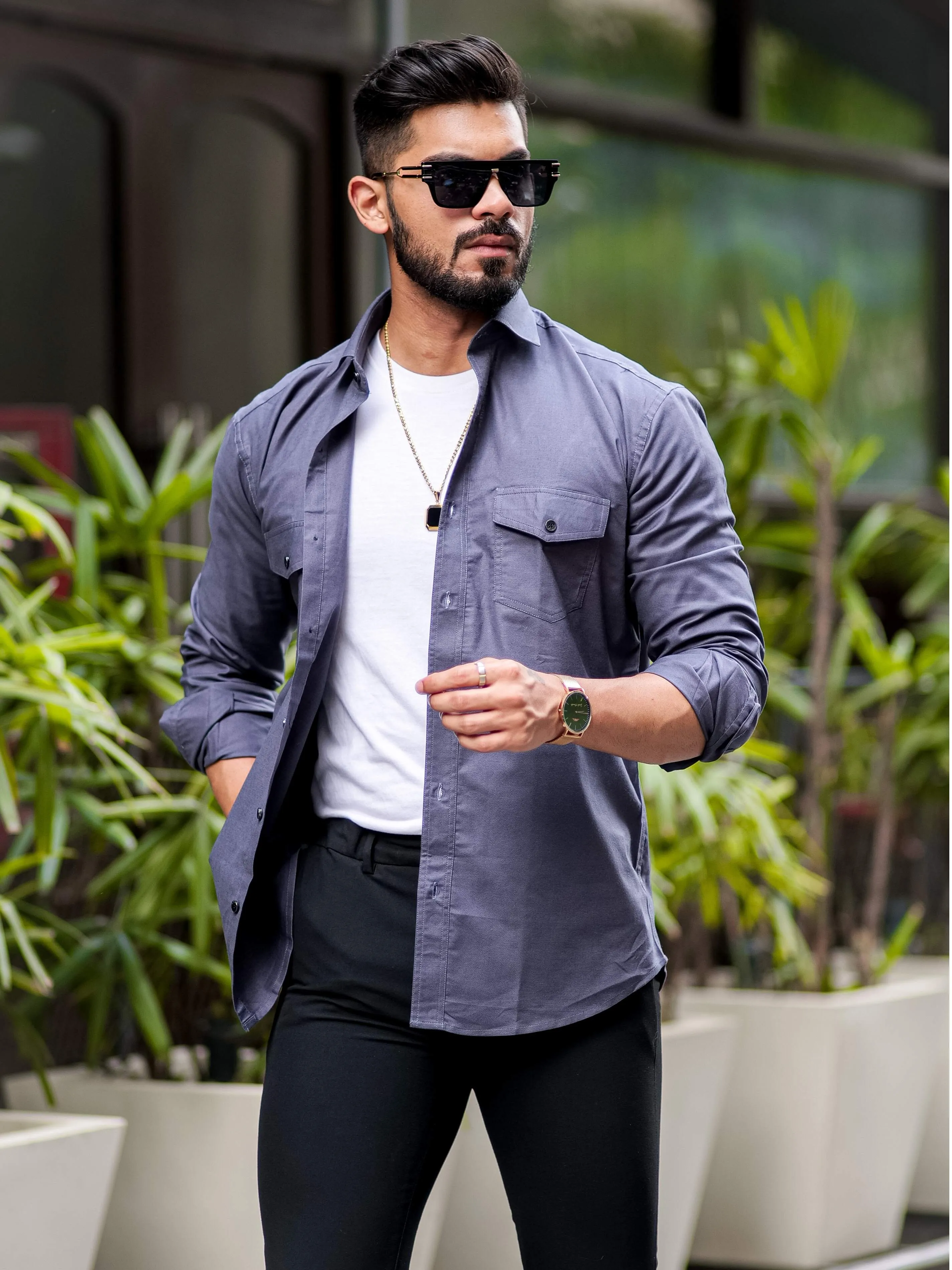 Grey Oxford Premium Cotton Over Shirt