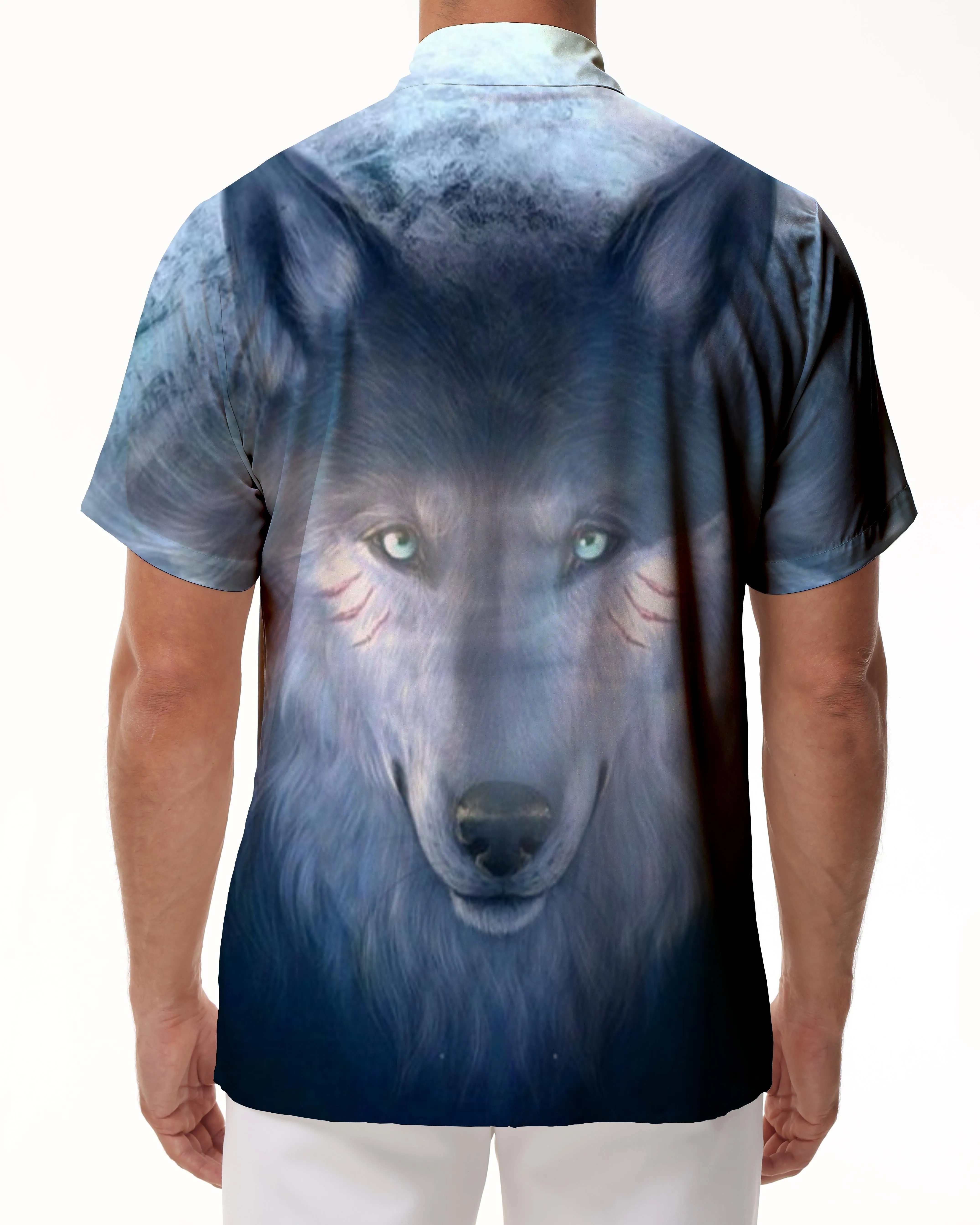 Hawaiian Button Wolf Totem Summer Shirt Print Shirt Short Sleeve Beach Men Streetwear