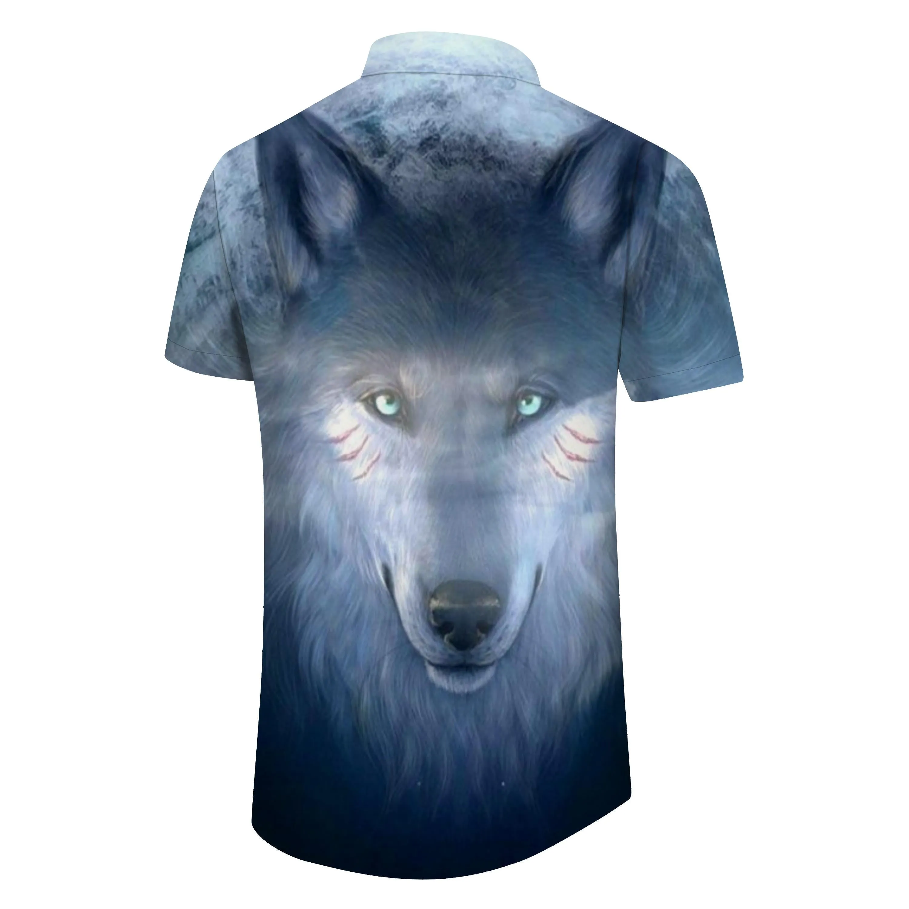 Hawaiian Button Wolf Totem Summer Shirt Print Shirt Short Sleeve Beach Men Streetwear