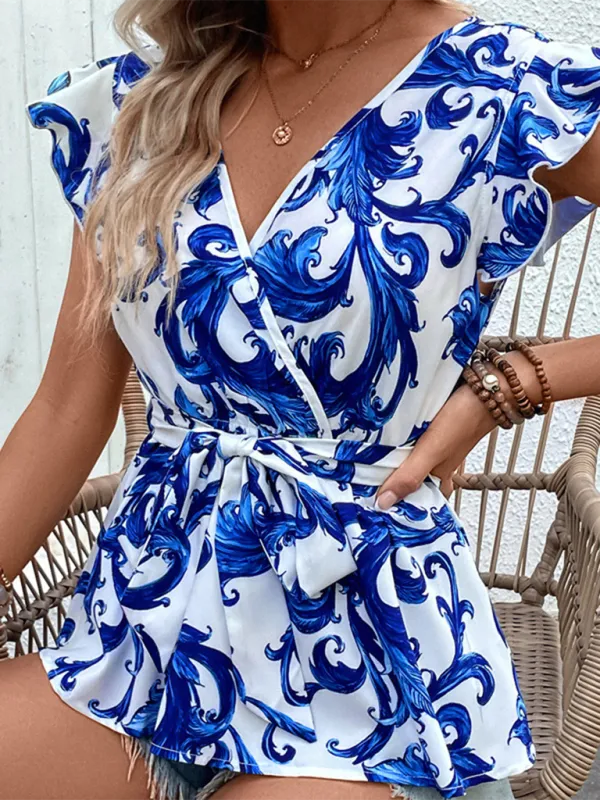 Katelina Women's Casual Printed Wrap Ethnic Shirt