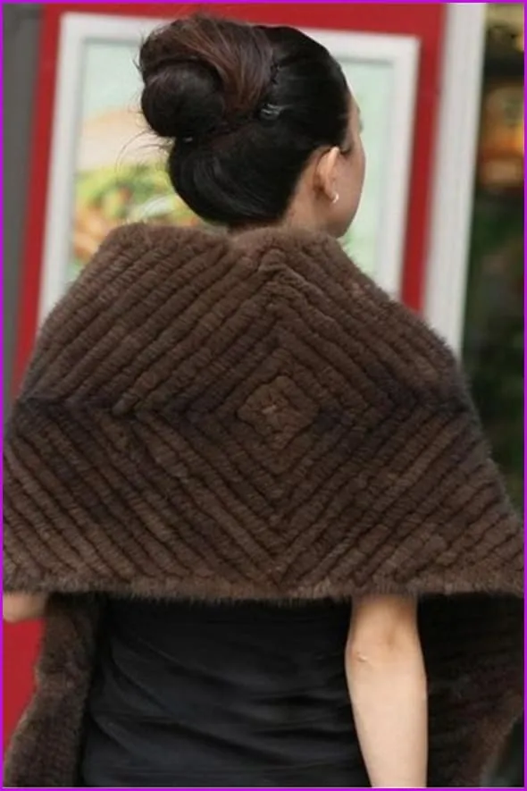 Knitted Mink Fur Long Shawl