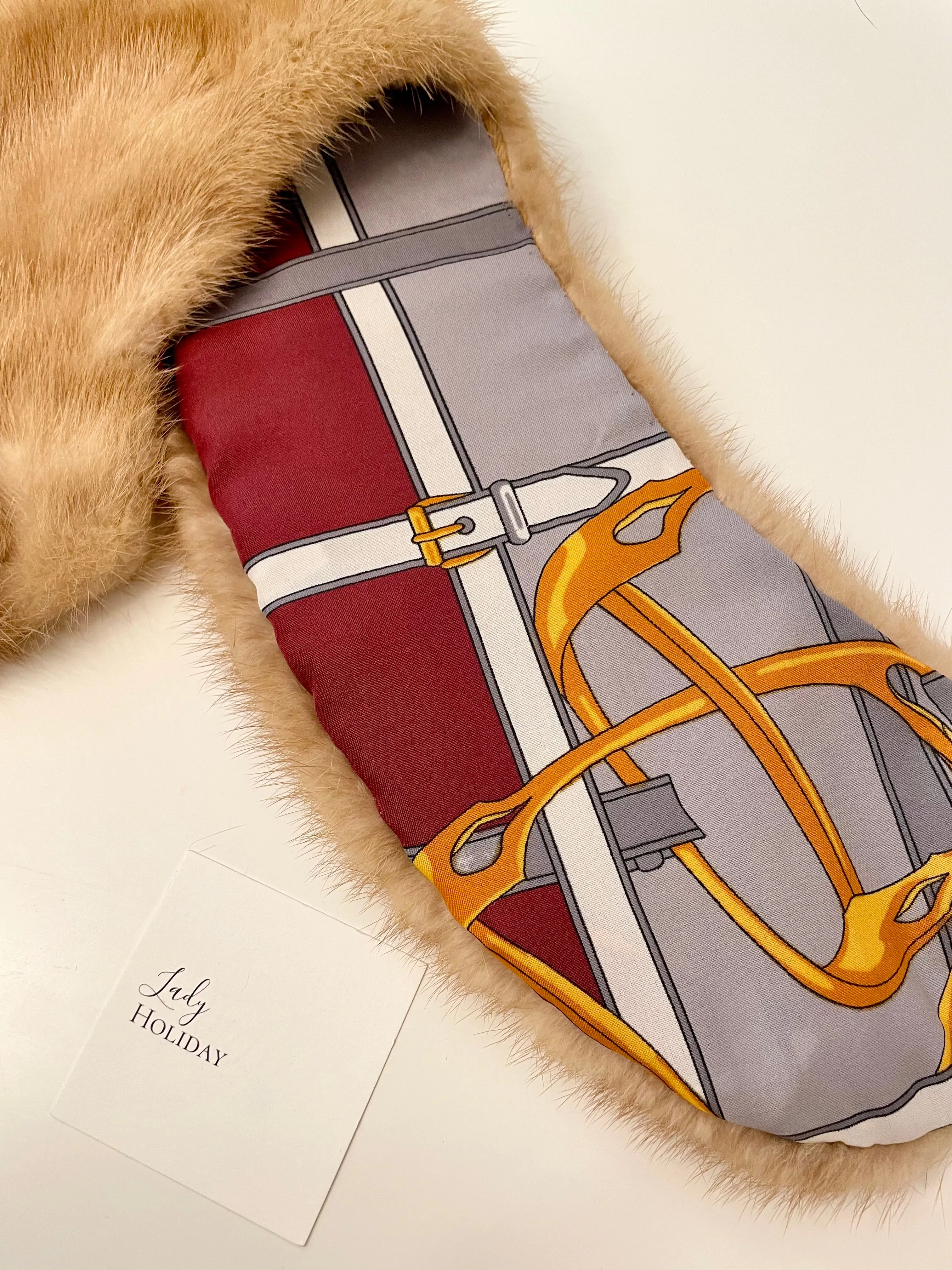 Ladies on Holiday, custom mink fur collar lined with vintage scarf.... so extraordinary