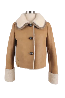 Leather Shearling Jacket W/ Mink Fur Collar