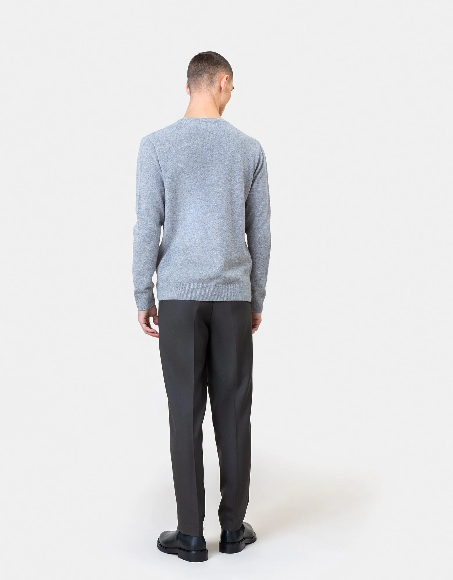Light Merino Wool Crew - Lava Grey