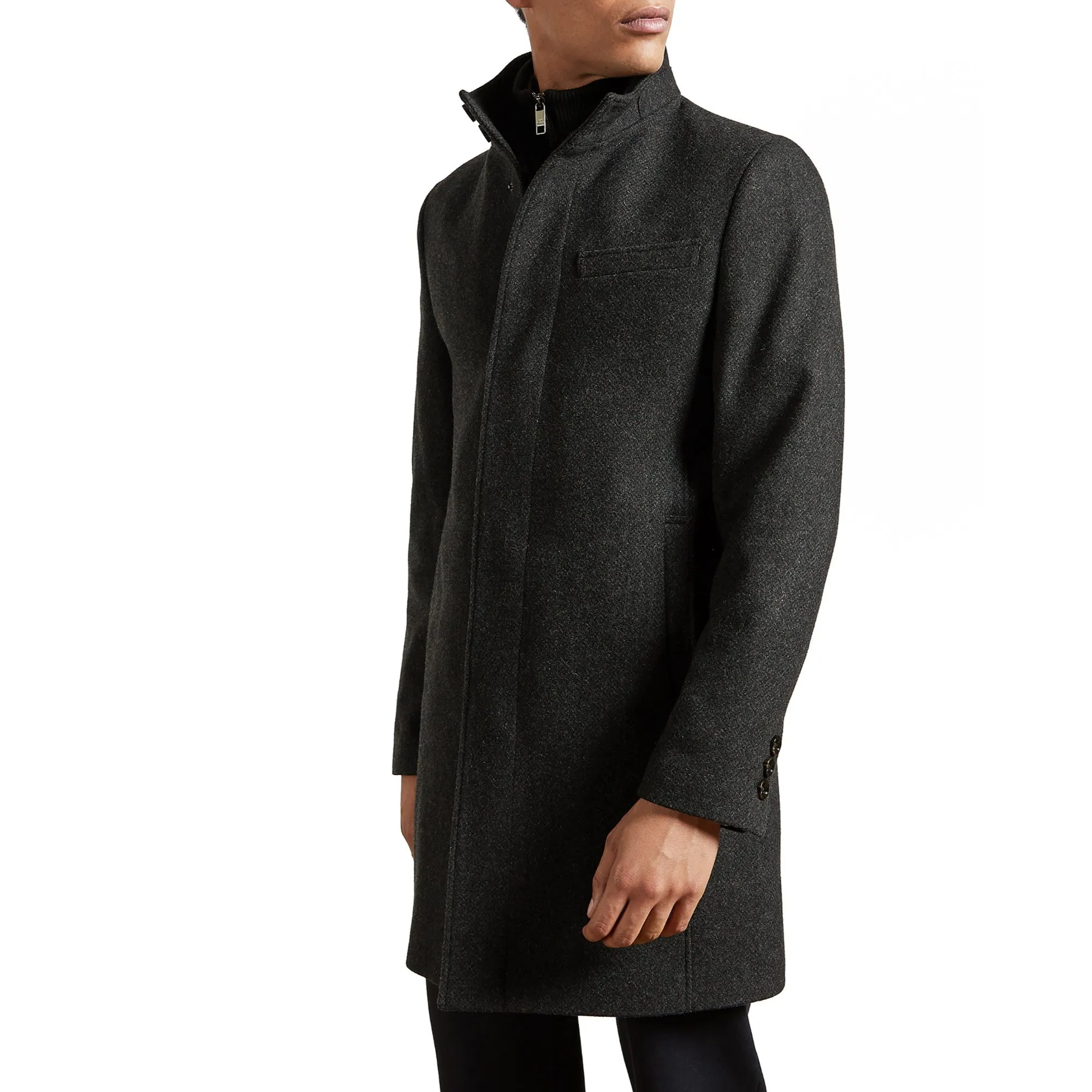 Men Mmo-Rockies-Wool Funnel Neck Coat - Charcoal