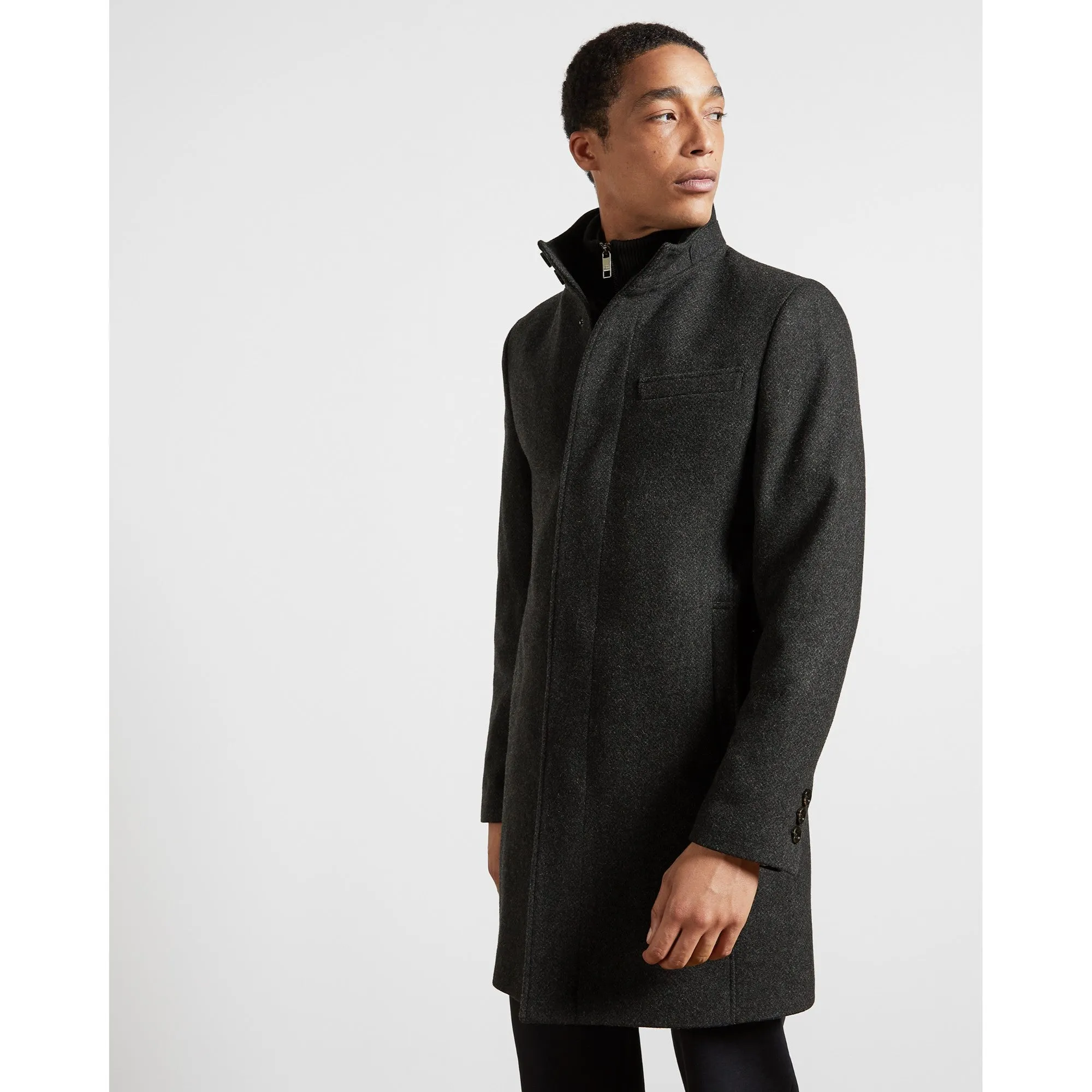 Men Mmo-Rockies-Wool Funnel Neck Coat - Charcoal