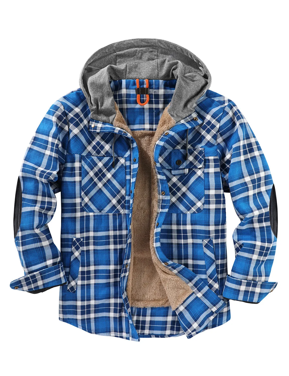 Men's Casual Flannel Lined Long Sleeve Fall Winter Warm Plaid Hooded Shirt Jacket