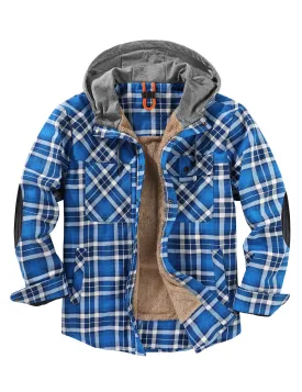 Men's Casual Flannel Lined Long Sleeve Fall Winter Warm Plaid Hooded Shirt Jacket