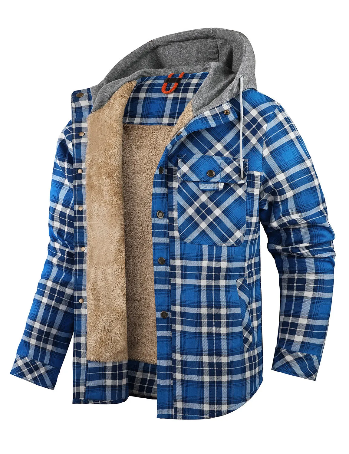 Men's Casual Flannel Lined Long Sleeve Fall Winter Warm Plaid Hooded Shirt Jacket