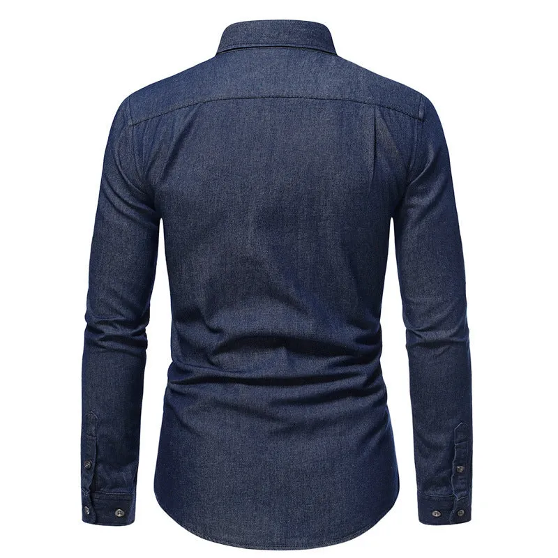 Men's Pocket Bleached Effect Turndown Collar Chambray Shirt