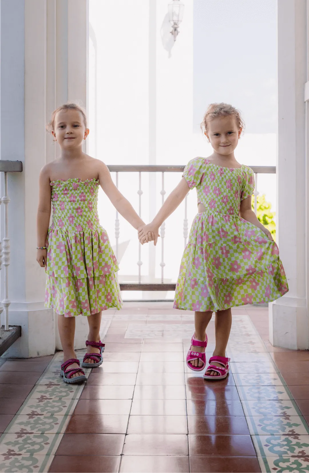 Mine Dress in Check Floral Mint