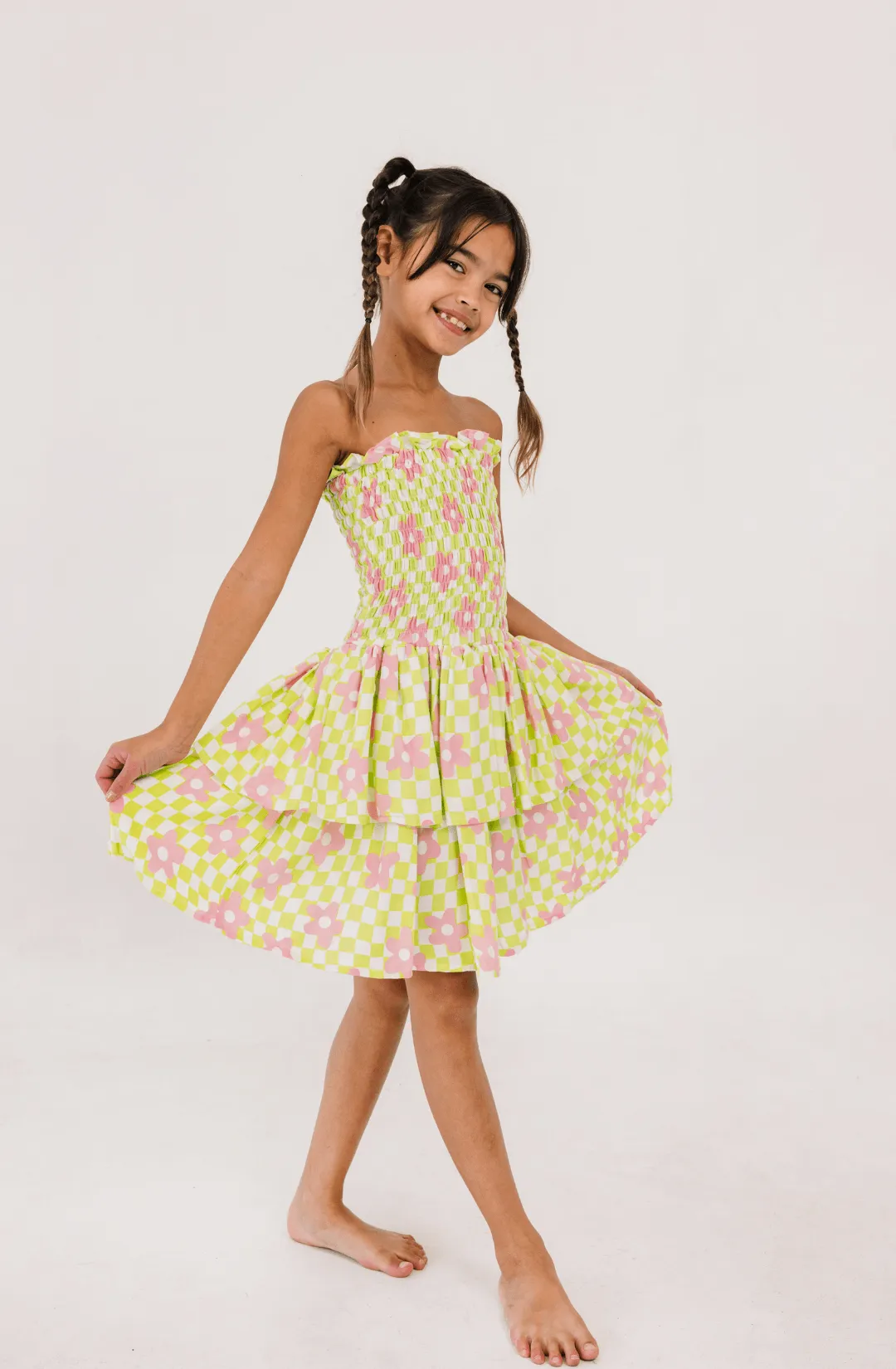 Mine Dress in Check Floral Mint