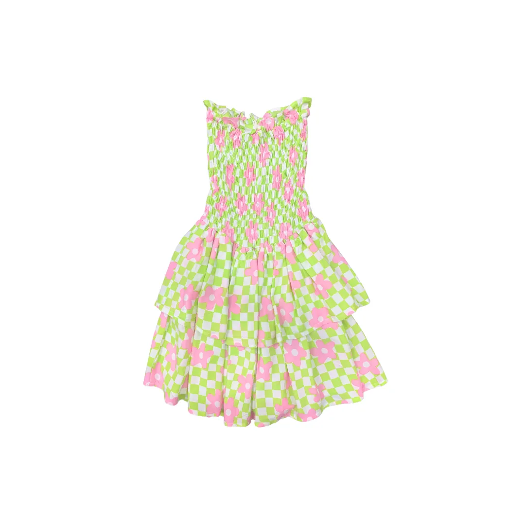 Mine Dress in Check Floral Mint