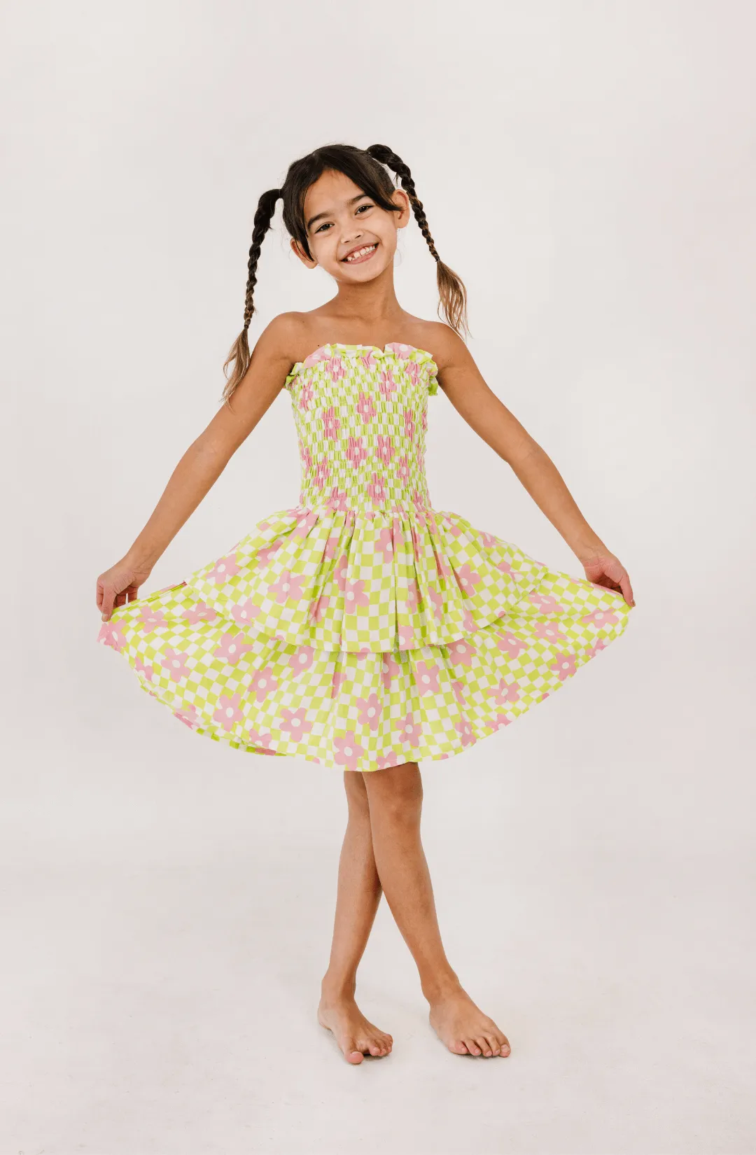 Mine Dress in Check Floral Mint