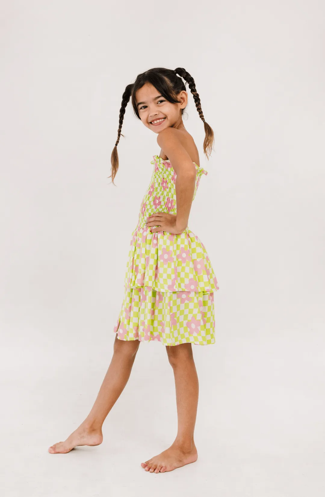 Mine Dress in Check Floral Mint