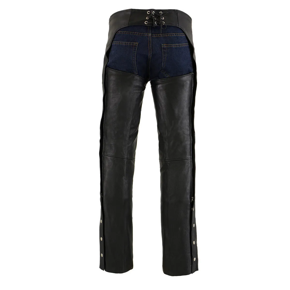 ML1103N Chaps for Men's Black Naked Leather Snap Out Thermal Lined - Slash Pocket Motorcycle Chap- ML1103