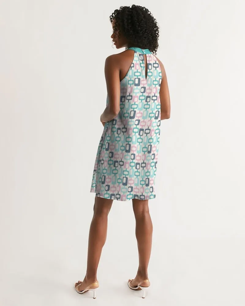 Mod Dress, Vintage Dress Style, Retro Dress, Pink Turquoise Dress, 60s style dress, Halter Dress, Vintage inspired dress, Geometric Dress