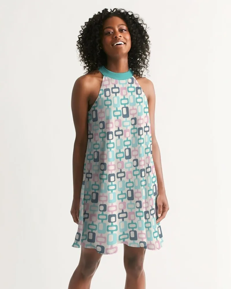 Mod Dress, Vintage Dress Style, Retro Dress, Pink Turquoise Dress, 60s style dress, Halter Dress, Vintage inspired dress, Geometric Dress